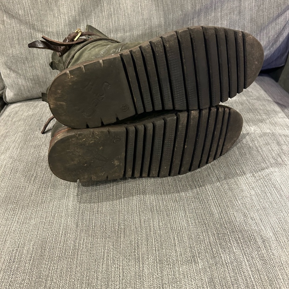 A.S.98 Olive Green Leather Lace-Up Ankle Boots with Brown Strap - Picture 6 of 7